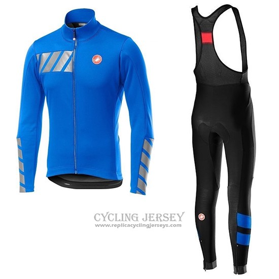 2019 Cycling Jersey Castelli Raddoppia 2 Blue Silver Long Sleeve And Bib Tight